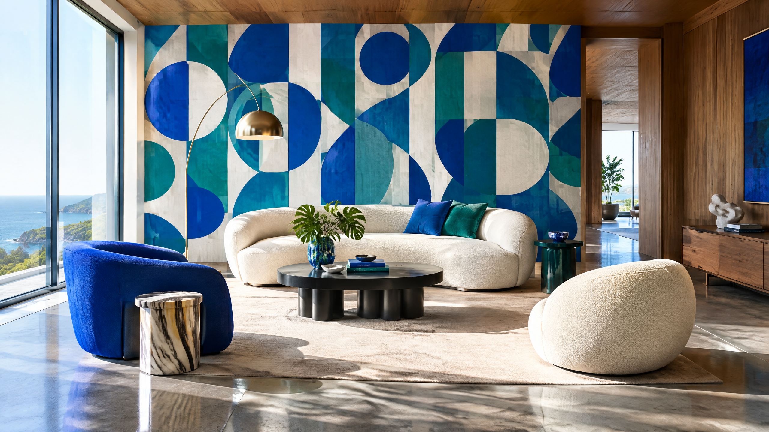 Modern interior featuring professionally installed contemporary wallpaper by Swedesburg Modern